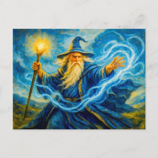 ファンタジー油芸術の中で光を放つ魔導師 シーズンポストカード (正面)
