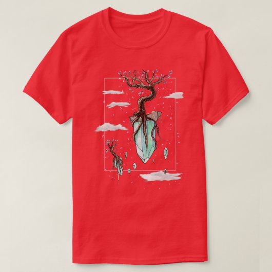 ファンタジー浮カッコいい動結晶桜ツリーアイランズ Tシャツ (デザイン正面)