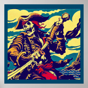 ファンタジー海賊アニメ – Woodcut 1 ポスター
