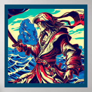 ファンタジー海賊アニメ – Woodcut 2 ポスター