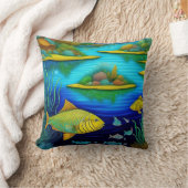 ファンタジー湖フィッシュアート クッション (ブランケット)