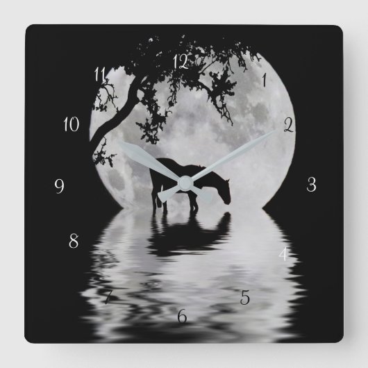 ファンタジー満月と馬の国 スクエア壁時計 (正面)
