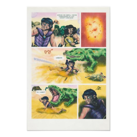 ファンタジー漫画戦士reptilianモンスターと戦う フォトプリント            (正面)