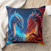 ファンタジー火と氷遊竜のチェス クッション (ブランケット)