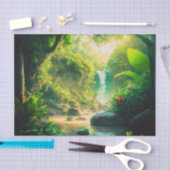 ファンタジー熱帯パラダイスランドスケープと滝 薄葉紙 (クラフト)