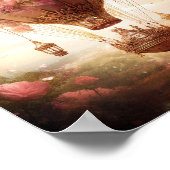 ファンタジー熱気球ピンク金ゴールド ポスター (角)