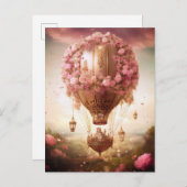 ファンタジー熱気球ピンク金ゴールド ポストカード (正面/裏面)