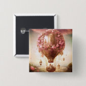 ファンタジー熱気球ピンク金ゴールド 缶バッジ (正面&裏面)