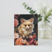 ファンタジー犬のネズミが花に ポストカード (スタンド正面)