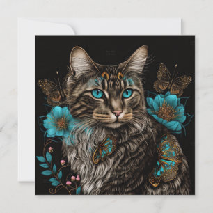ファンタジー猫と花と蝶のAIアート