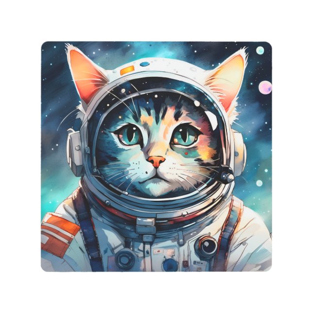 ファンタジー猫宇宙飛行士 メタルプリント (正面)