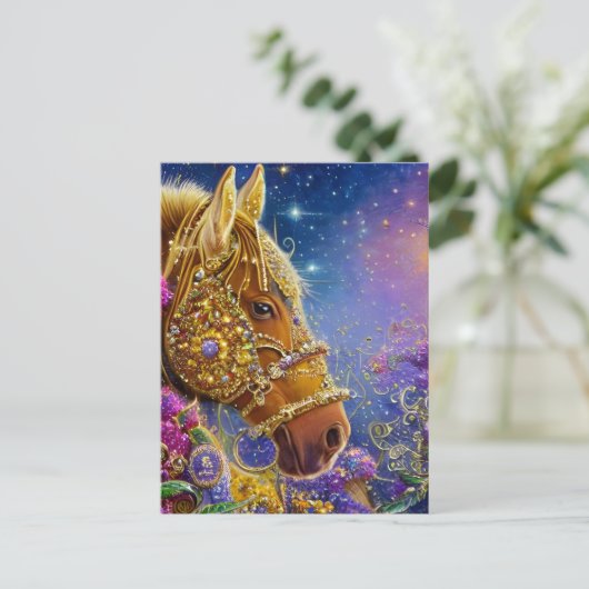 ファンタジー玉付き馬及び宝石はがき ポストカード (スタンド正面)