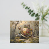 ファンタジー現場で城壁に隠れたカタツムリ ポストカード (スタンド正面)