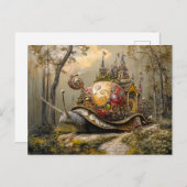 ファンタジー現場で城壁に隠れたカタツムリ ポストカード (正面/裏面)