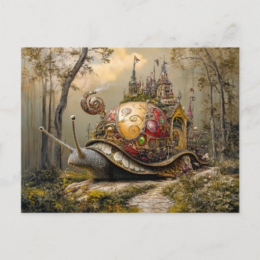 ファンタジー現場で城壁に隠れたカタツムリ ポストカード (正面)