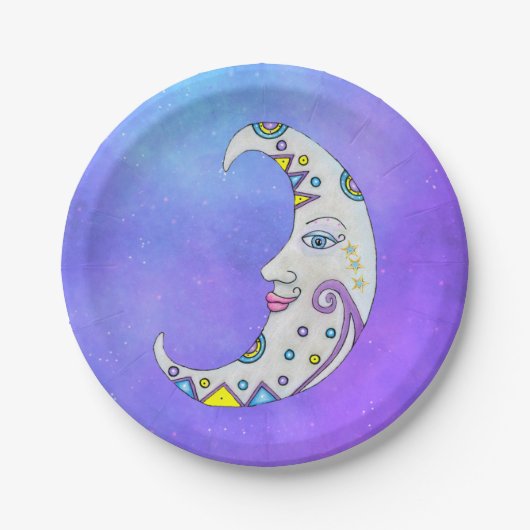 ファンタジー白三日月の抽象芸術ファンシーマーキング ペーパープレート (正面)