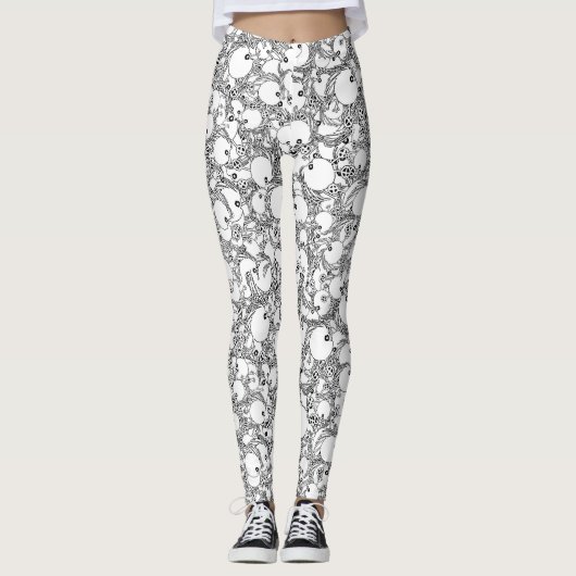 ファンタジー白黒モンスターパターン レギンス (正面)