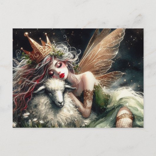 ファンタジー眠い妖精の女王とヒツジ ポストカード (正面)