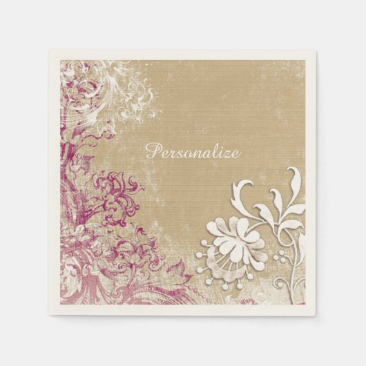 ファンタジー紫エレガントの白い花がパーソナライズ スタンダードカクテルナプキン (正面)