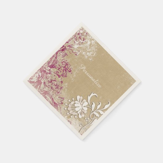 ファンタジー紫エレガントの白い花がパーソナライズ スタンダードカクテルナプキン (角)