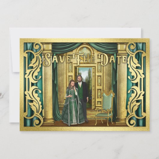 ファンタジー結婚の金ゴールドグリッター中世フォトフレーム セーブザデート (正面)