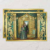 ファンタジー結婚の金ゴールドグリッター中世フォトフレーム セーブザデート (正面/裏面)