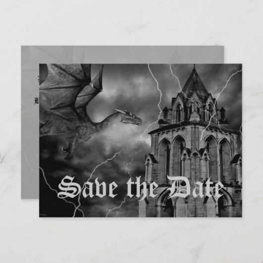 ファンタジー結婚テーマのドラゴン日付を保存 案内ポストカード (正面/裏面)