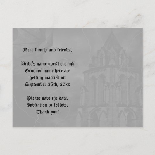 ファンタジー結婚テーマのドラゴン日付を保存 案内ポストカード (裏面)