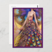 ファンタジー結婚ピーコックドレスフェアヤーブルウッドランド ポストカード (正面/裏面)