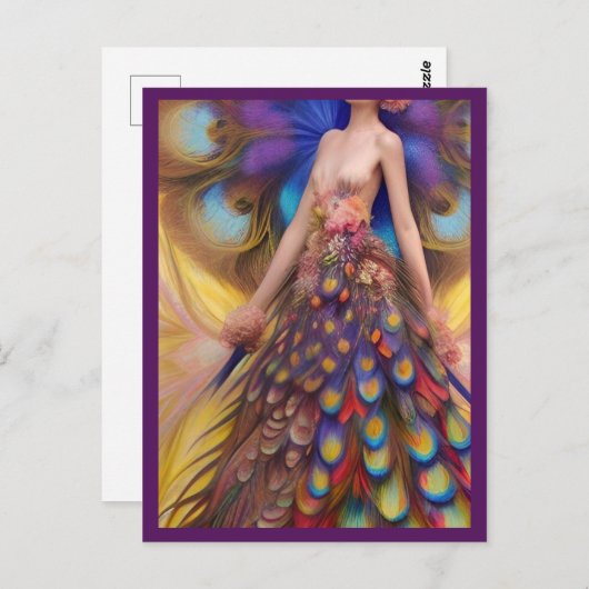 ファンタジー結婚ピーコックドレスフェアヤーブルウッドランド ポストカード (正面/裏面)