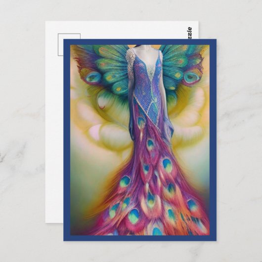 ファンタジー結婚孔雀のドレスフェアリータリーフォレスト ポストカード (正面/裏面)