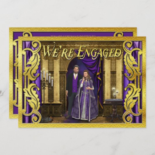 ファンタジー結婚金箔中フェイク世婚約 招待状 (正面/裏面)