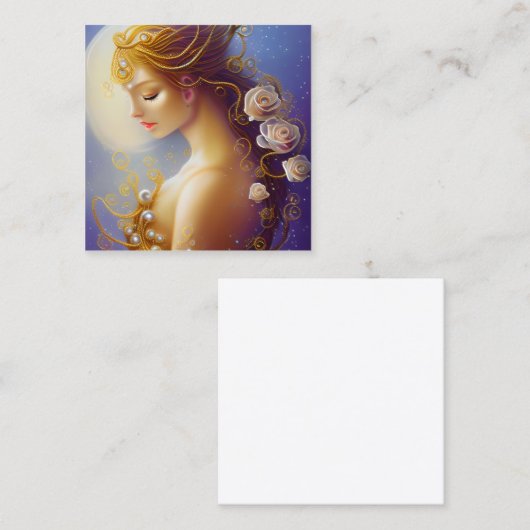 ファンタジー絵を描のサイエンスフィクション絶妙に繊細な金ゴールドインテント スクエア名刺 (正面/裏面)