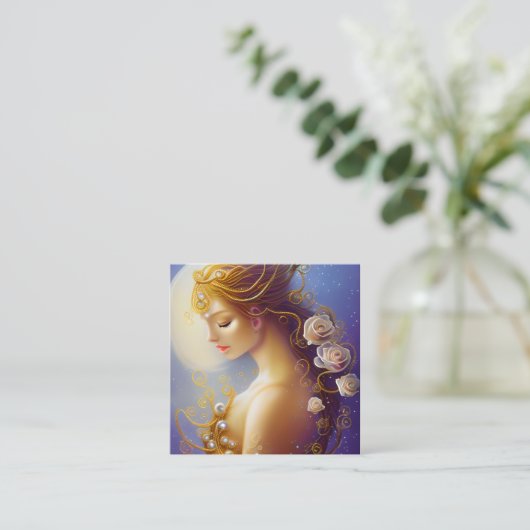 ファンタジー絵を描のサイエンスフィクション絶妙に繊細な金ゴールドインテント スクエア名刺 (スタンド正面)