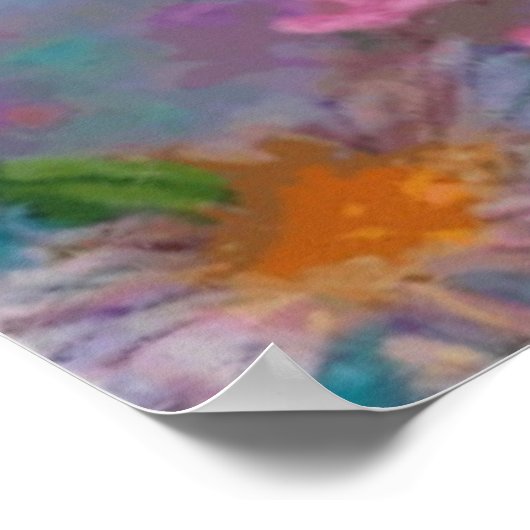 ファンタジー絵を描の花はピンクとターコイズ ポスター (角)