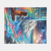 ファンタジー絵を描カワイズガール宇宙 フリースブランケット (正面(横))