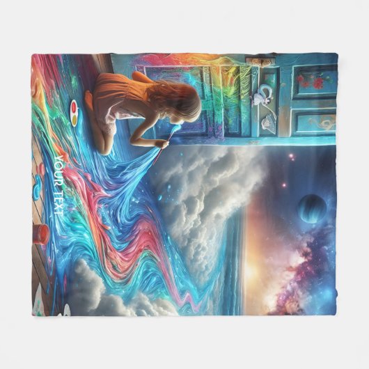 ファンタジー絵を描カワイズガール宇宙 フリースブランケット (正面(横))