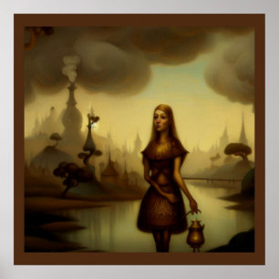 ファンタジー絵を描ズ4 – ランタンを持つ少女 ポスター