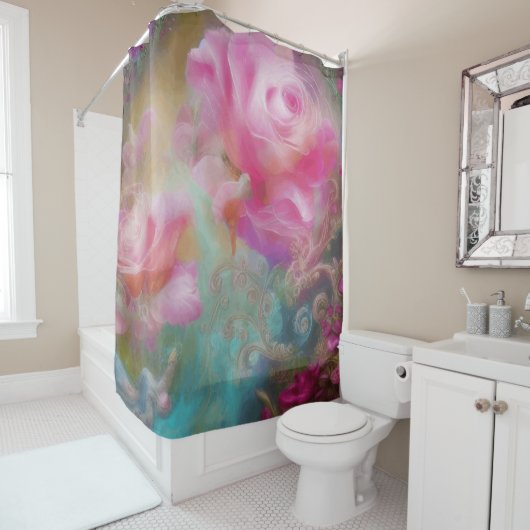 ファンタジー絵を描バラインヴィンテージ植物学 シャワーカーテン (インサイチュ)