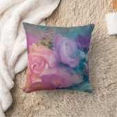 ファンタジー絵を描バラ、ピンクと紫のヴィンテージ クッション (ブランケット)