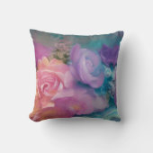 ファンタジー絵を描バラ、ピンクと紫のヴィンテージ クッション (正面)
