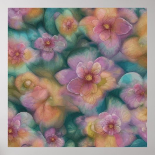 ファンタジー絵を描ヴィンテージ花（水色） ポスター (正面)