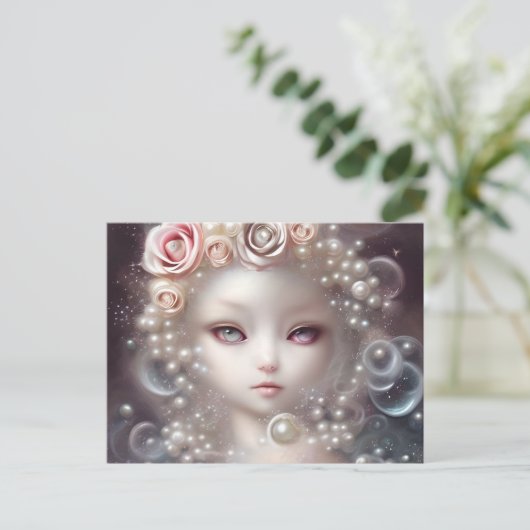 ファンタジー絵画のサイエンスフィクションホワイトフフフフリーベビー猫 ポストカード (スタンド正面)