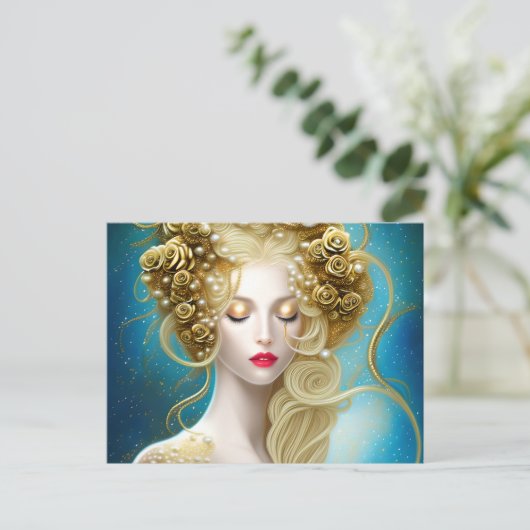 ファンタジー絵画の官能的な女性の水泳群 ポストカード (スタンド正面)