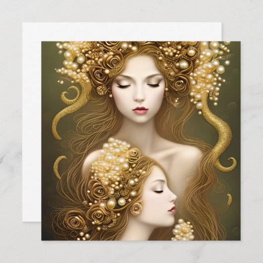 ファンタジー絵画の絶妙な繊細な金ゴールド ノートカード (正面/裏面)