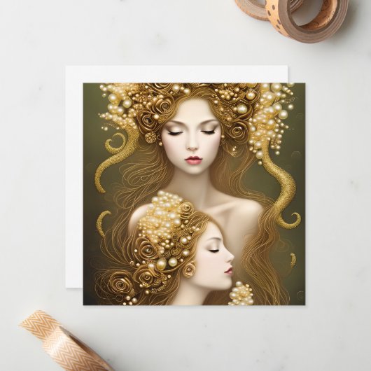 ファンタジー絵画の絶妙な繊細な金ゴールド ノートカード (正面/裏面インサイチュ)