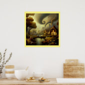 ファンタジー絵画ズ5ビレッジランドスケープ ポスター (キッチン)