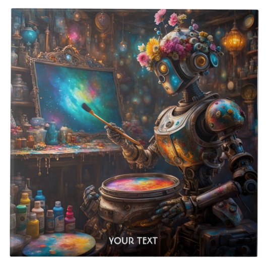 ファンタジー絵筆つきキュートな鮮やかなロボット タイル (正面)