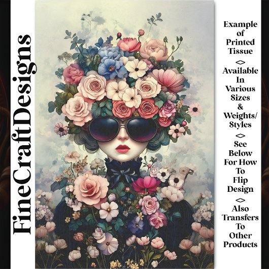 ファンタジー緑豊かな花を持つシックな女性AJ3 Decopage 薄葉紙