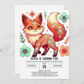 ファンタジー編集可能キツネデジタル誕生日 招待状 (正面/裏面)